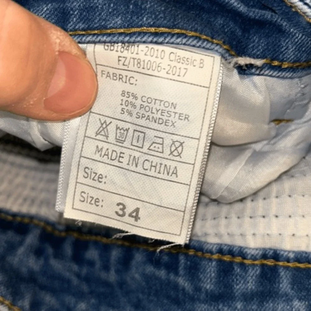 Men's‎ GB18401-2010 classic B FZ/t81006-2017 Jeans. Size 34.